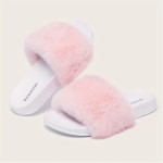 Solid Color Faux Fur Pattern Slippers, Fluffy Soft Sole Platform Casual Slides, Plush Cozy Indoor Shoes