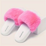 Solid Color Faux Fur Pattern Slippers, Fluffy Soft Sole Platform Casual Slides, Plush Cozy Indoor Shoes