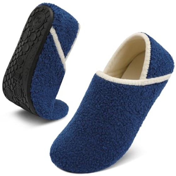 Womens Mens Slippers with Rubber Sole Soft-Lightweight House Slipper Socks Non-Slip Indoor/Outdoor