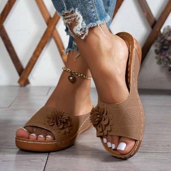 Orthopedic Wedge Sandals for Women Summer Dressy 2025, Flowers Open Toe Platform Sandals Casual Walking Slip on Sandals Boho Beach Sandals Dress Shoes Comfortable Outdoor Shoes