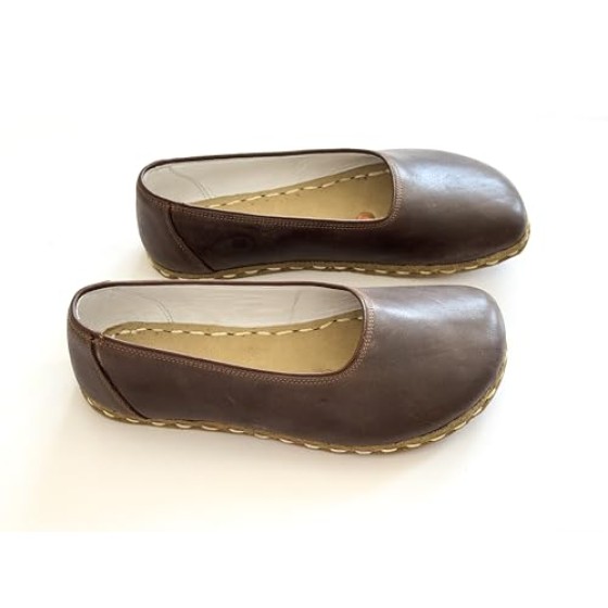Grounding Shoes For Women, Barefoot Leather Shoes,Earthing With Copper Rivet, Wide Toe Box, Minimalistic Shoes, Gifts For Him | Bitter Brown