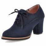 Generic Women’s Block Heel Pumps Comfort Oxfords Shoes Suede Lace up Dress Shoes Chunky Mid Heels Ankle Boots