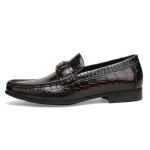 Mens Genuine Dress Shoes, Premium Crocodile Print Leather Slip-on Casual Shoes Penny Loafers for Mens, Black
