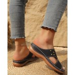 Ladies' Summer Thick Sole Slide Sandals, Cozy Wedge Beach Footwear, Slip Flip-Flops