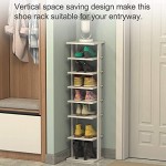 Squareful 7-Tier Wooden Shoe Rack, Modern Vertical Shoe Organizer, Multifunctional Shoe Tower Storage Stand, Space Saving Shelves for entryway, Bedroom, Hallway (White, Small)