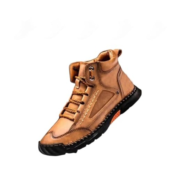 Men's Orthopedic Waterproof Leather Work Boots - Wide Width, Arch Support, Comfortable Handmade Outdoor Ankle Boots