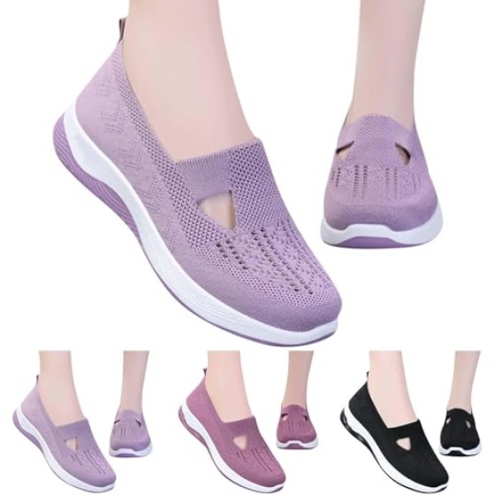 Yilia Orthopedic Shoes for Women, Women Wide Width Breathable Walking Comfortable Slip on Sneakers, Non Slip Food Service Lightweight Sneaker, Nurse Shoes Arch Support Sneakers