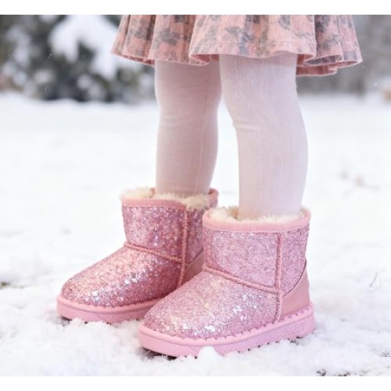 Girl's Boots Kids Glitter Snow Boots Warm Winter Shoes Sparkle Sequin Cute Outdoor Slip Resistant Ankle Boot(Toddler/Little Kids)