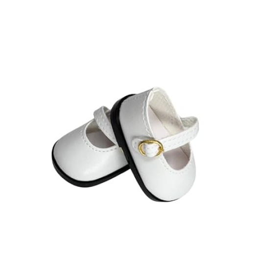 14.5" American Doll Shoes- Mary Jane Black,Red,White,Pink- Shiny Shoe (White)