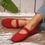 Women's Mary Jane Flats Shoes Square Toe Casual Ballet Flats Comfortable Knit Dress Shoes for Women Work Office