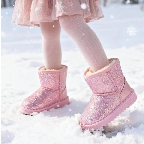 Girl's Boots Kids Glitter Snow Boots Warm Winter Shoes Sparkle Sequin Cute Outdoor Slip Resistant Ankle Boot(Toddler/Little Kids)