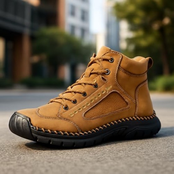 Men's Orthopedic Waterproof Leather Work Boots - Wide Width, Arch Support, Comfortable Handmade Outdoor Ankle Boots