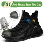 LAoutun Steel Toe Shoes for Men Work Shoes Safety Sneakers Comfortable Lightweight Puncture Proof Slip on Indestructible Construction Work Shoes