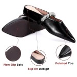 ‌Women's Rhinestone Pointed Toe Mule Flats – 2cm Inner Height Increase, Backless Ballet Slippers for Work, Parties & Shopping
