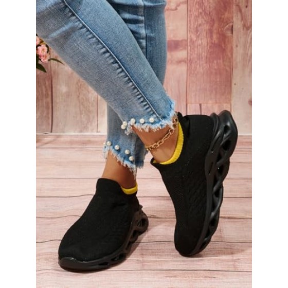 Womens Slip On Walking Shoes - Lightweight Breathable Casual Knit Gym Running Tennis Sneakers