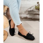 Women's Comfortable Suede Penny Loafers Casual Round Toe Slip On Bowknot Lightweight Walking Flats Moccasins Driving Boat Shoes
