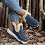Winter Shoes for Women 2025 Fluffy Ankle Snow Boots Warm Fleece Lined Boots Women Anti-Slip Slip on Fur Lined Loafers Casual Outdoor Plush Short Booties Comfortable Fashion Loafers Shoes