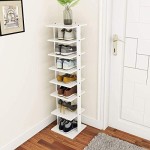 Squareful 7-Tier Wooden Shoe Rack, Modern Vertical Shoe Organizer, Multifunctional Shoe Tower Storage Stand, Space Saving Shelves for entryway, Bedroom, Hallway (White, Small)