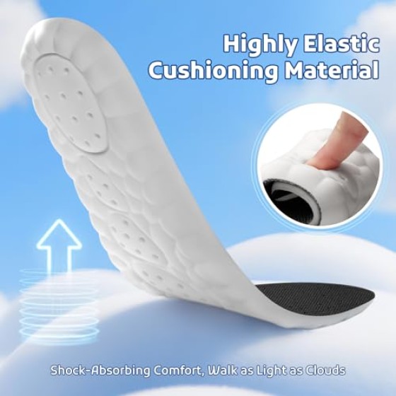 Insoles for Men and Women, 4D Cloud Shoe Inserts for Pain Relief, Trimmable Memory Foam Insoles for Long Standing & Hiking, Cushioning Insoles to Enhance Comfort (Black, M 5-6.5/W 7-8.5)